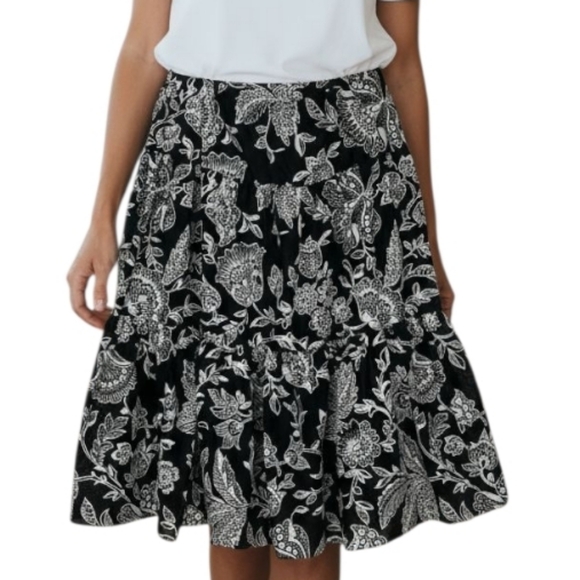 Lauren Ralph Lauren Tiered Flare Floral Print Midi Skirt - Picture 1 of 8